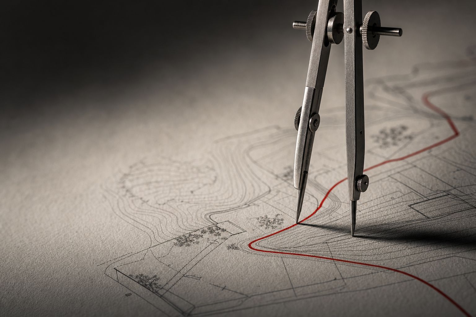 Brass dividers on a survey drawing